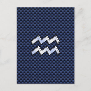 Silver Aquarius-teken op Navy Blue Carbon Art Briefkaart