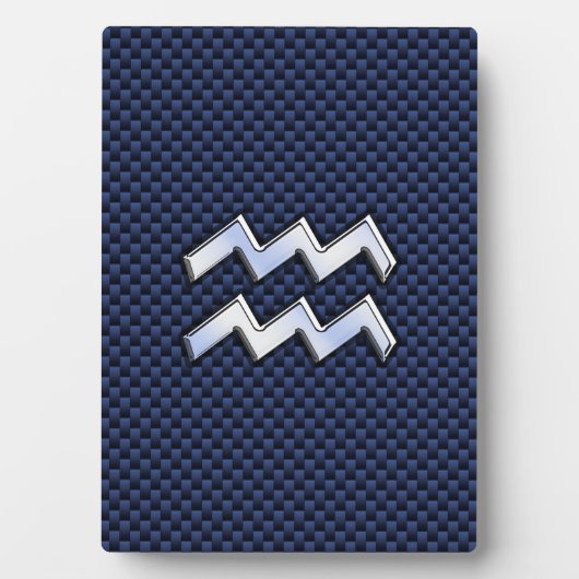 Silver Aquarius-teken op Navy Blue Carbon Art Fotoplaat (voorkant)