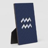 Silver Aquarius-teken op Navy Blue Carbon Art Fotoplaat (Zijkant)