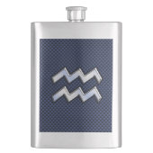 Silver Aquarius-teken op Navy Blue Carbon Art Heupfles (Voorkant)