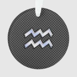 Silver Aquarius Zodiab Symbool Carbon Fiber Style Ornament