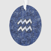 Silver Aquarius Zodiac Sign Navy Blue Digital Camo Ornament (voorkant)