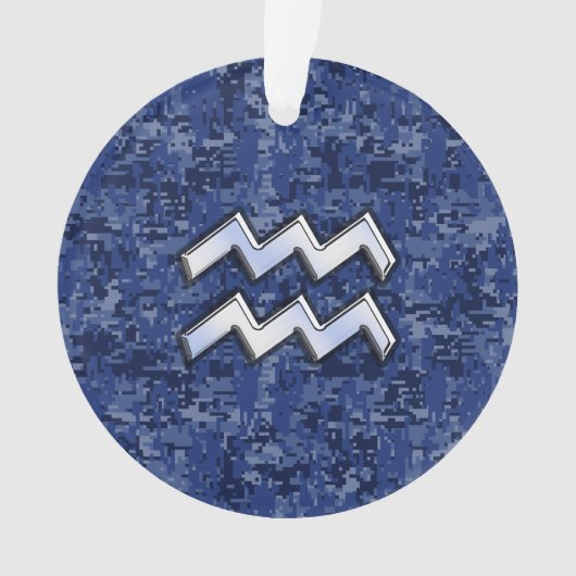 Silver Aquarius Zodiac Sign Navy Blue Digital Camo Ornament (voorkant)
