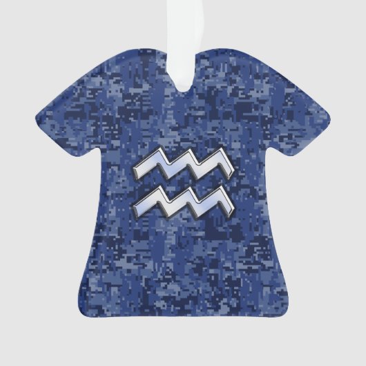 Silver Aquarius Zodiac Sign Navy Blue Digital Camo Ornament (voorkant)
