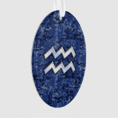 Silver Aquarius Zodiac Sign Navy Blue Digital Camo Ornament (voorkant)