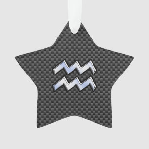 Silver Aquarius Zodiac Symbol Carbon Style Ornament