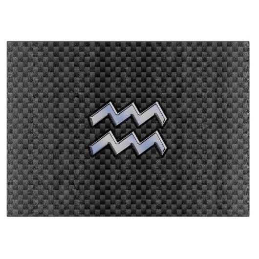 Silver Aquarius Zodiac Symbol Carbon Style Snijplank (Voorkant)