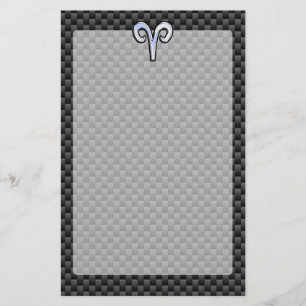 Silver Aries Zodiac Sign Black Carbon Fiber Print Briefpapier