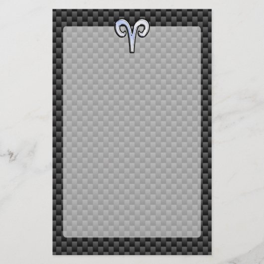 Silver Aries Zodiac Sign Black Carbon Fiber Print Briefpapier (Voorkant)