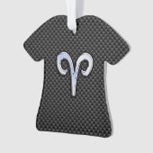 Silver Aries Zodiac Sign Black Carbon Fiber Print Ornament (voorkant)