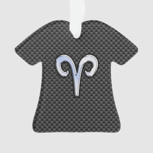 Silver Aries Zodiac Sign Black Carbon Fiber Print Ornament