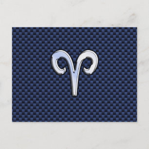 Silver Aries Zodiac Sign Blue Carbon Fiber Print Briefkaart