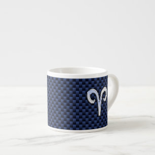 Silver Aries Zodiac Sign Blue Carbon Fiber Print Espresso Kop