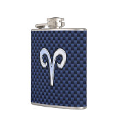 Silver Aries Zodiac Sign Blue Carbon Fiber Print Heupfles (Links)