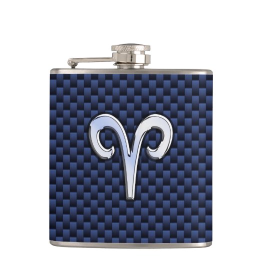 Silver Aries Zodiac Sign Blue Carbon Fiber Print Heupfles (Voorkant)