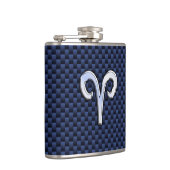 Silver Aries Zodiac Sign Blue Carbon Fiber Print Heupfles (Rechts)