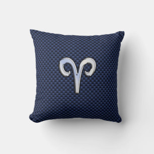 Silver Aries Zodiac Sign Blue Carbon Fiber Print Kussen