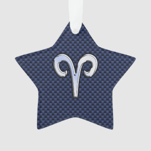 Silver Aries Zodiac Sign Blue Carbon Fiber Print Ornament