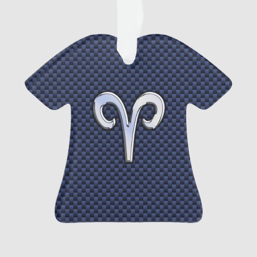 Silver Aries Zodiac Sign Blue Carbon Fiber Print Ornament (voorkant)