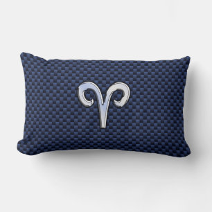 Silver Aries Zodiac Sign Navy Carbon Fiber Style Kussen