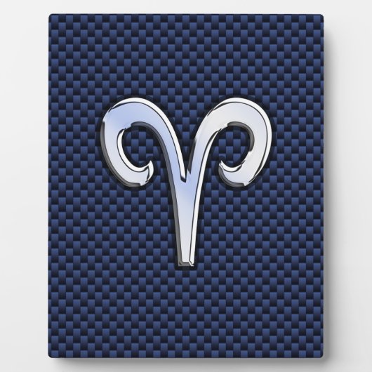 Silver Aries Zodiac Sign Navy Carbon Style Fotoplaat (Voorkant)