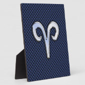 Silver Aries Zodiac Sign Navy Carbon Style Fotoplaat (Zijkant)