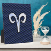 Silver Aries Zodiac Sign Navy Carbon Style Fotoplaat (Zijkant)