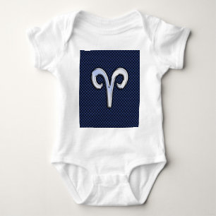 Silver Aries Zodiac Sign Navy Carbon Style Romper