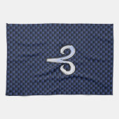Silver Aries Zodiac Sign Navy Carbon Style Theedoek (Horizontaal)