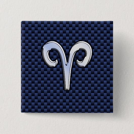 Silver Aries Zodiac Sign Navy Carbon Style Vierkante Button 5,1 Cm (Voorkant)