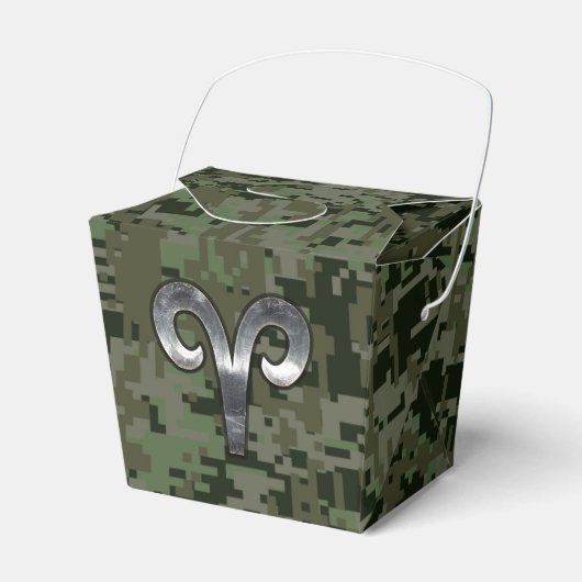 Silver Aries Zodiac Symbol Green Digital Camo Bedankdoosjes (Voorkant Zijde)