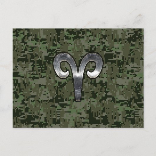 Silver Aries Zodiac Symbol Green Digital Camo Briefkaart (Voorkant)