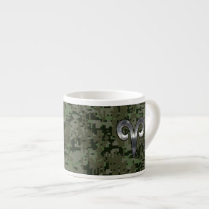 Silver Aries Zodiac Symbol Green Digital Camo Espresso Kop