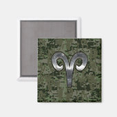 Silver Aries Zodiac Symbol Green Digital Camo Magneet (Voorkant / Achterkant)