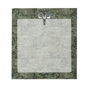 Silver Aries Zodiac Symbol Green Digital Camo Notitieblok