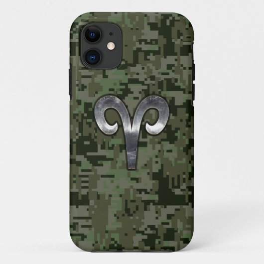 Silver Aries Zodiac-symbool op Green Digital Camo Case-Mate iPhone Case (Achterkant)