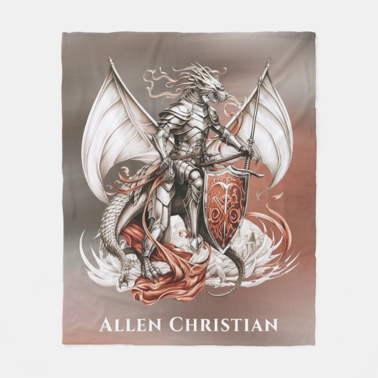 Silver Armor Dragon Sinaasappel Verjaardagsfeestge Fleece Deken (Voorkant)