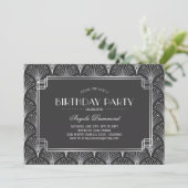 Silver Art Deco Birthday Party Kaart (Staand voorkant)