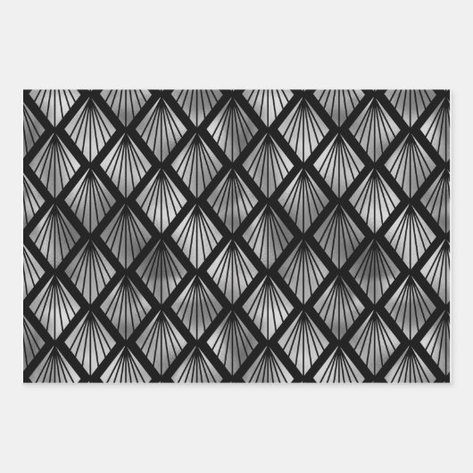 Silver Art Deco Fans on Black Inpakpapier Vel (Voorkant)