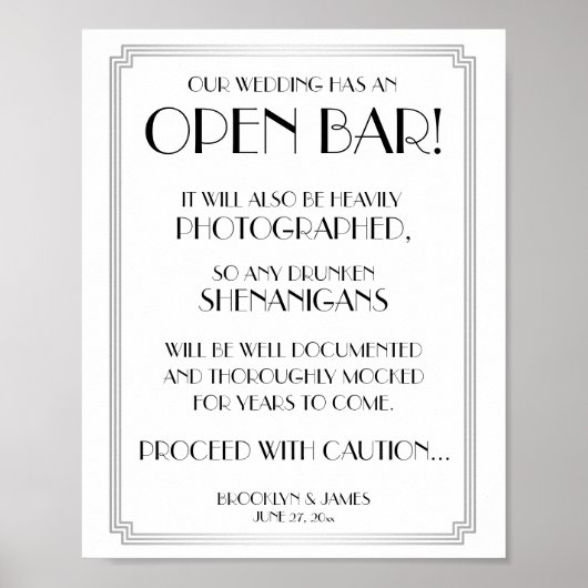 Silver Art Deco Gatsby Open Bar, 8x10 Poster (Voorkant)