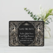 Silver Art Deco Peacocks Weddenschap sparen de dat Save The Date (Staand voorkant)