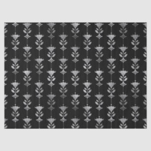 Silver Art Deco Style Flowers op Black Decoupage Tissuepapier