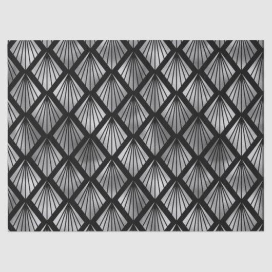 Silver Art Deco-ventilatoren op zwarte loskoppelin Tissuepapier (Voorkant)