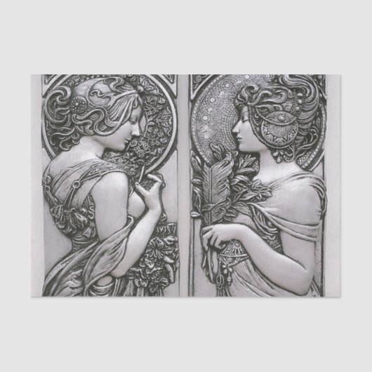Silver, Art nouveau, design, vrouwen, Mucha, beaut Tissuepapier (Voorkant)