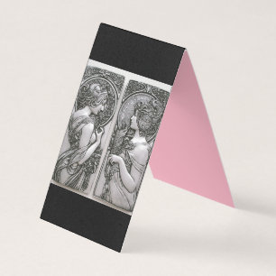 Silver, Art nouveau, design, vrouwen, Mucha, beaut Visitekaartjes