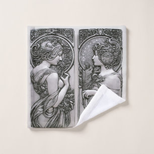 Silver, Art nouveau, design, vrouwen, Mucha, beaut Washandje