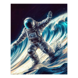SILVER ASTRONAUT SURFING THE VAULT CELESTIAL FOTO AFDRUK