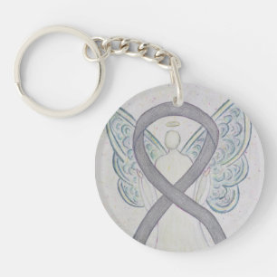 Silver Awareness Ribbon Angel Gepersonaliseerd Key Sleutelhanger