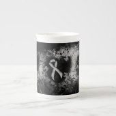 Silver Awareness Ribbon Grunge Heart Porselein Kop (Voorkant)