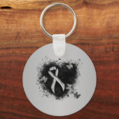 Silver Awareness Ribbon Grunge Heart Sleutelhanger (Voorkant)